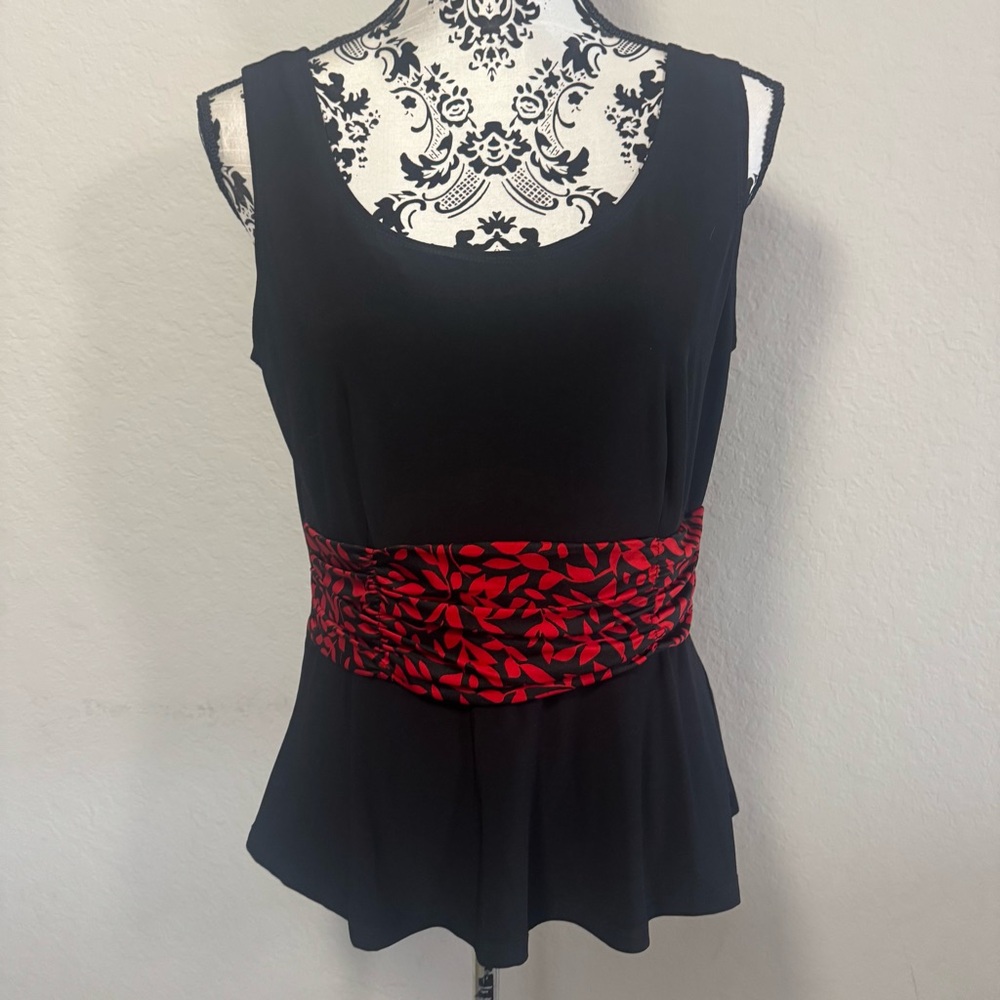 Perceptions Petite Sleeveless Top Blouse Size 10P Black Red